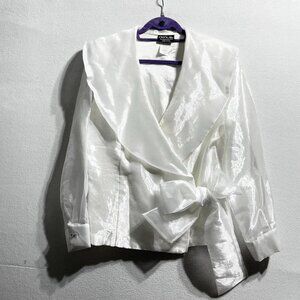 Vintage white organza blouse blazer with tie